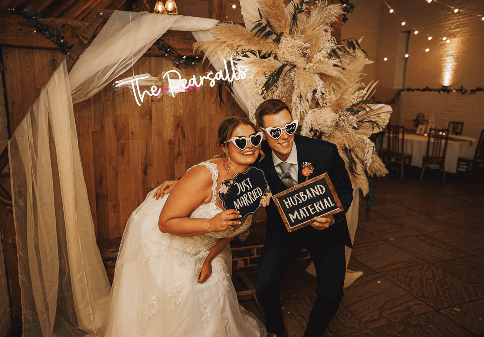 Newly wed couple with sunglasses