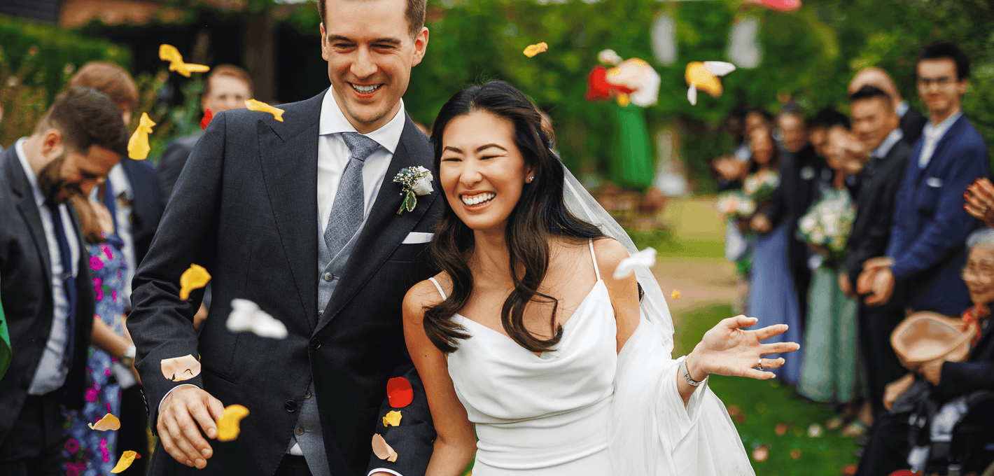 Newly wed walking down the aisle